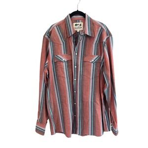 Schaefer Outfitter Mens Western Pearl Snap Shirt Red Blue Striped Large L 2023